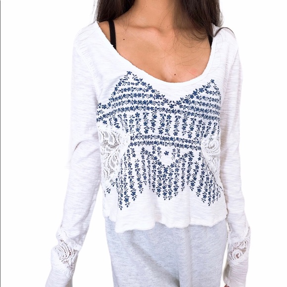 Free People Tops - We the Free by Free People Lace Back LS Crop Top